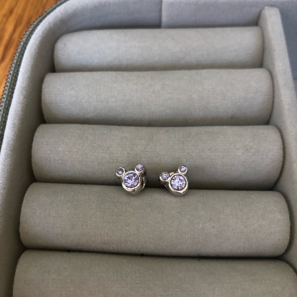 Disney Mickey Mouse Silver Stud Earrings with Purple Stones